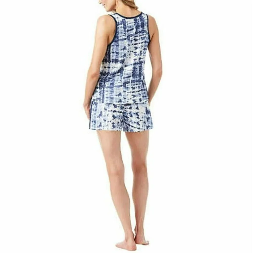 Lucky Brand 4-Piece Blue Tie Dye Lounge Set w/Tank Top, T-shirt, Shorts & Pants